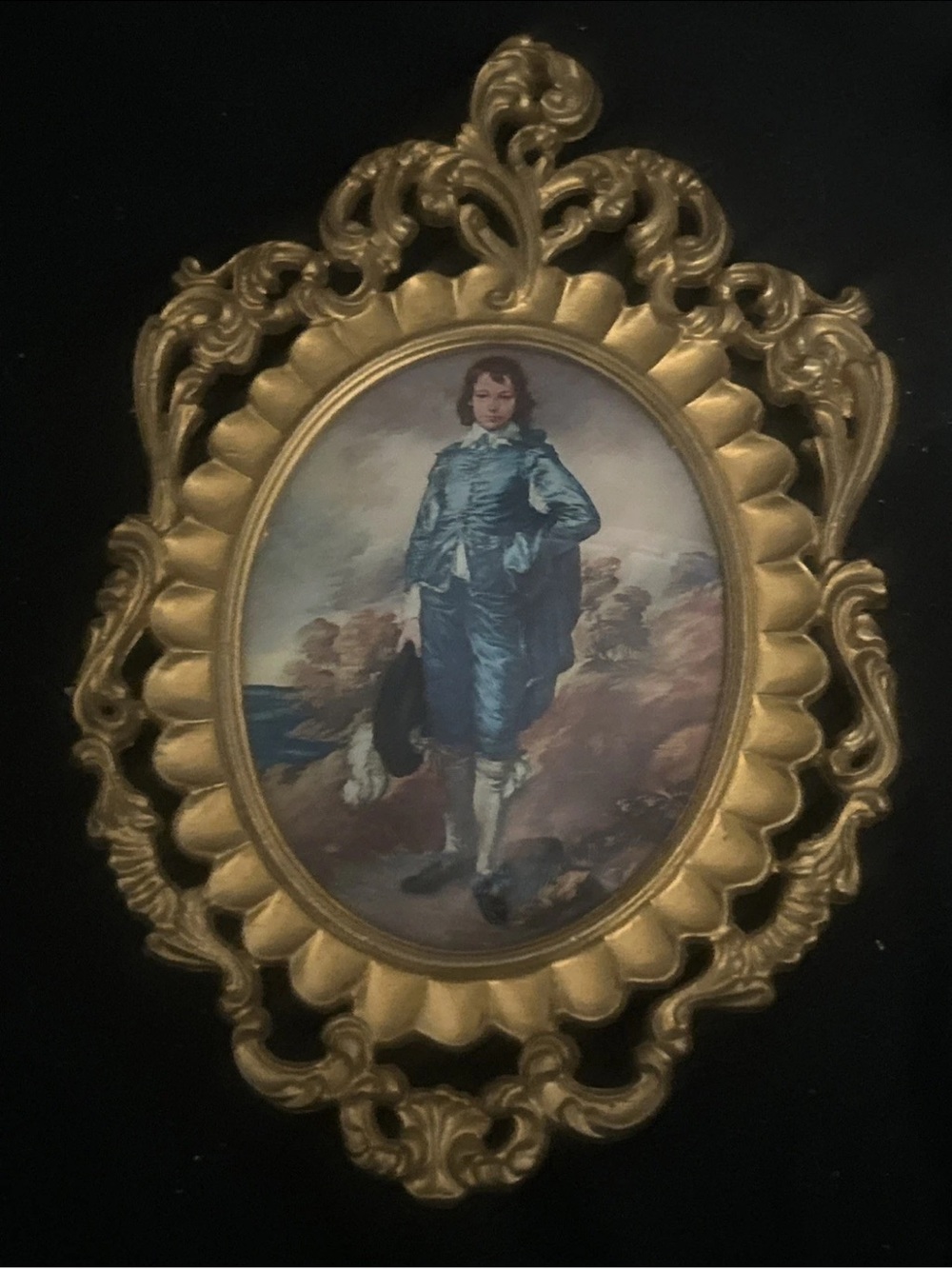 Vintage Gold Ornate Convex Bubble Glass Frame, Made In Italy